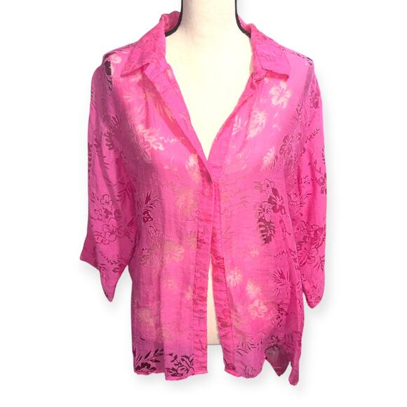 Hot Pink Hawaiian Print Beach Coverup - Picture 1 of 5